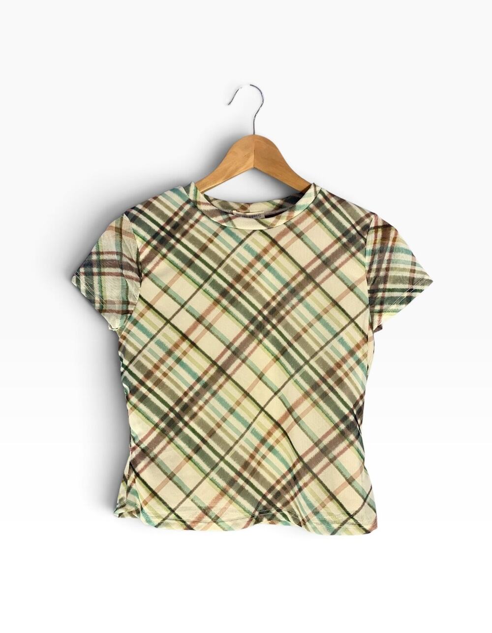 NWT See You Monday Diagonal Plaid Mesh Baby Tee Cami Top, Size Large Y2K Edgy